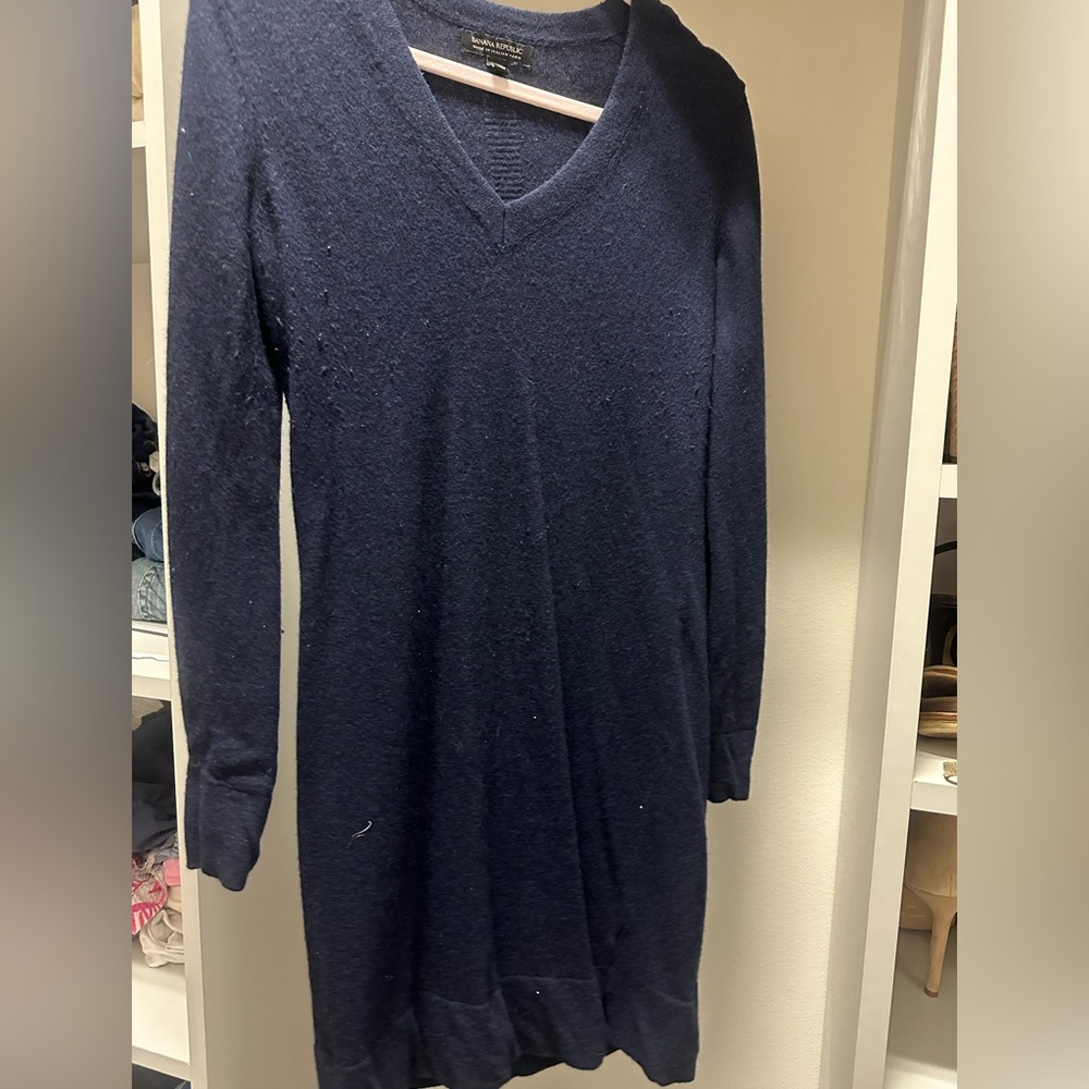 Navy V-Neck Sweater Dress